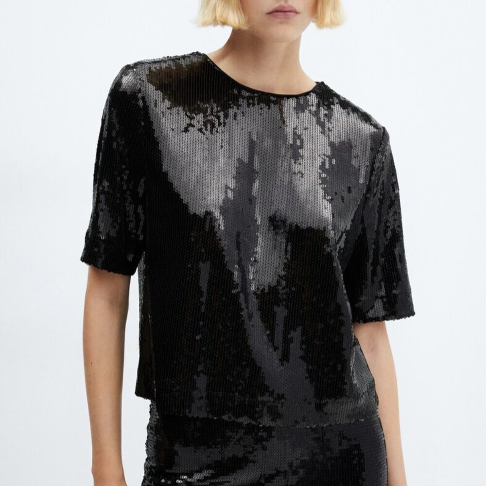 NWT MANGO squin boxy tshirt